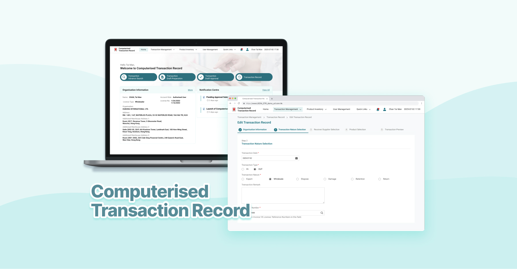 Computerised Transaction Record Platform interface for antimicrobial transaction management