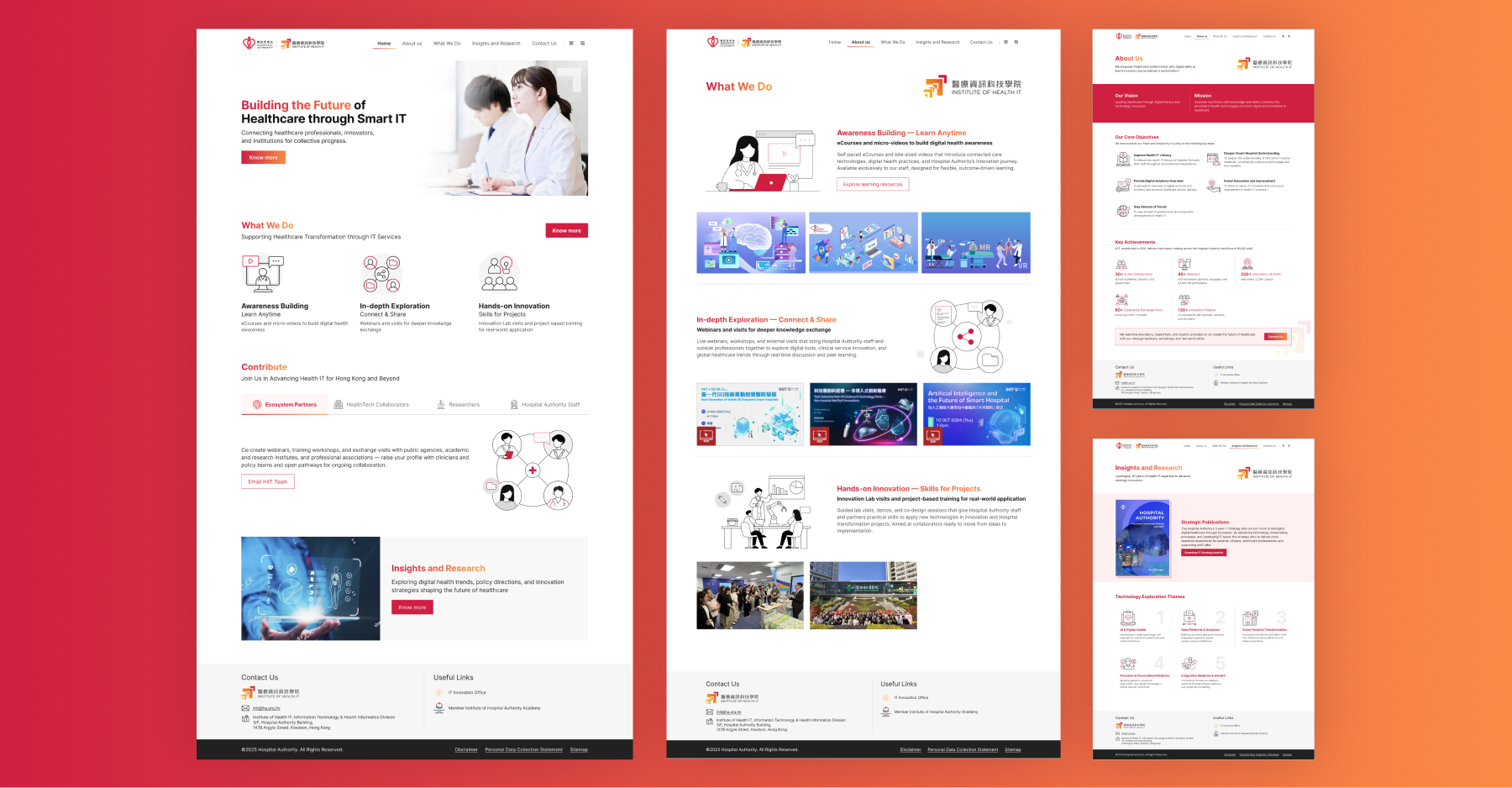 Final IHIT Portal interface across home, services, about and research pages